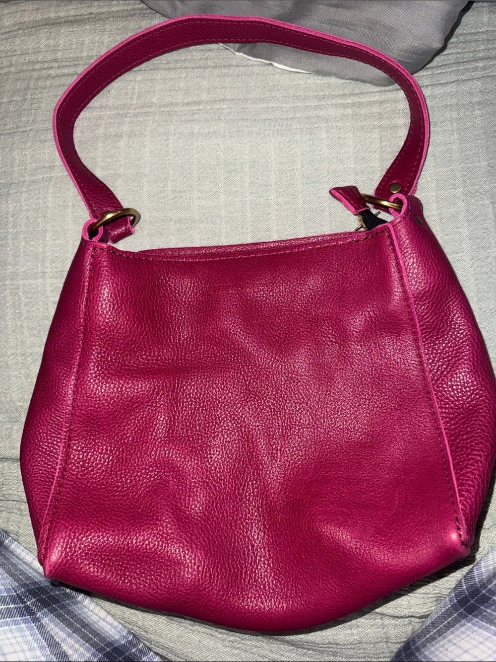 Portland Leather Hot Pink Pebbled Shoulder Bag